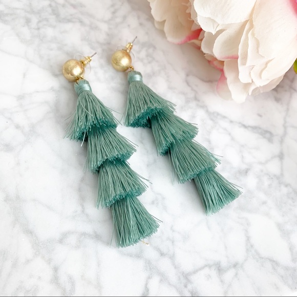 Dash of Pink Jewelry - Tiered Tassel Earrings Jade